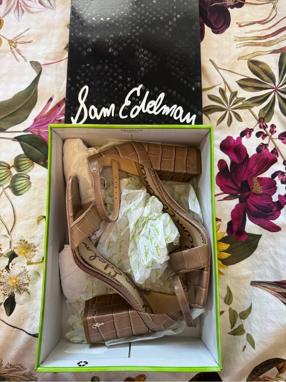 Sam Edelman Daniella Croc-Embossed Block Heels 6.5W in Tan